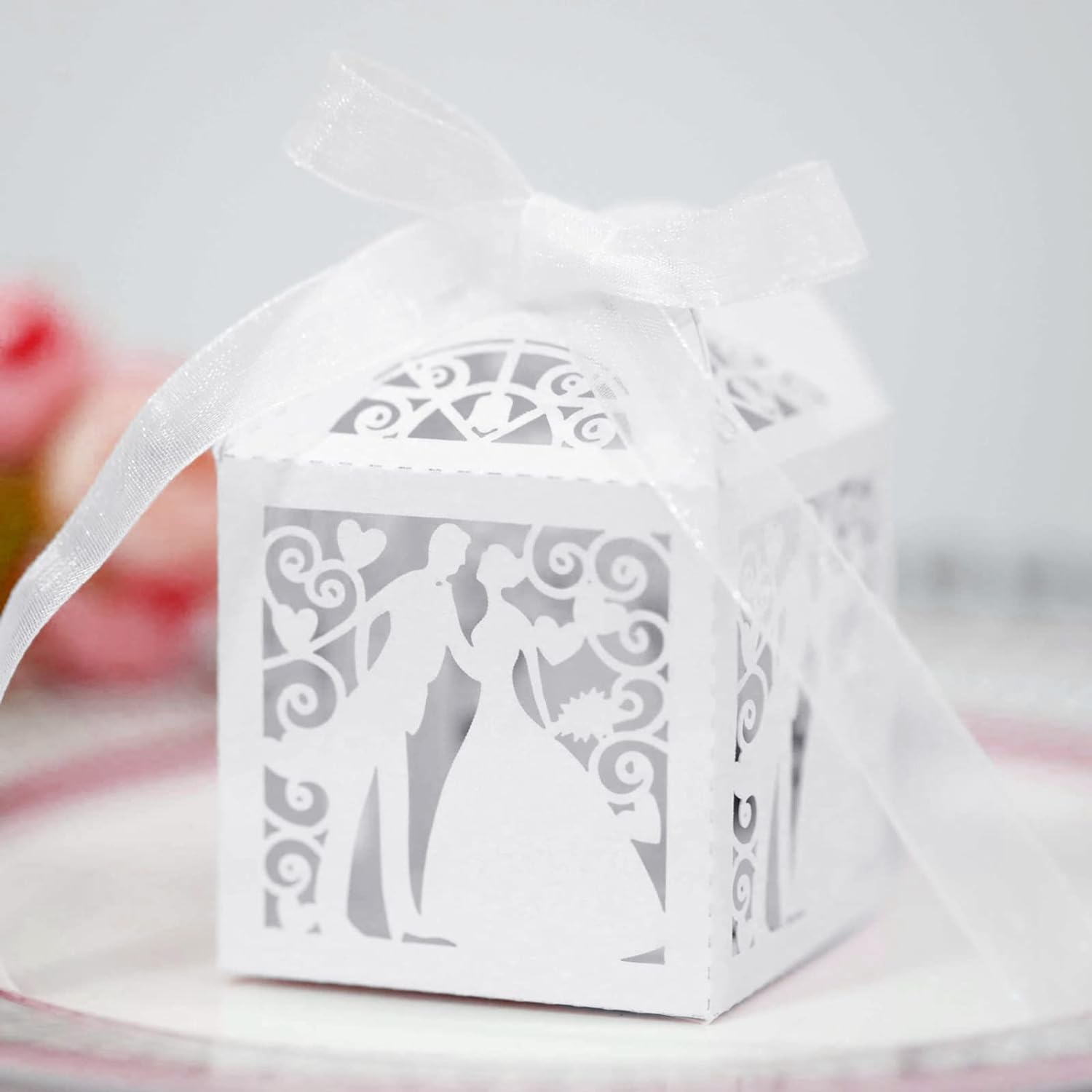 Pudełeczka Ażurowe na Podziękowania dla Gości na Ślub Wesele Młoda Para - 10 szt. Drugie zdjęcie produktu