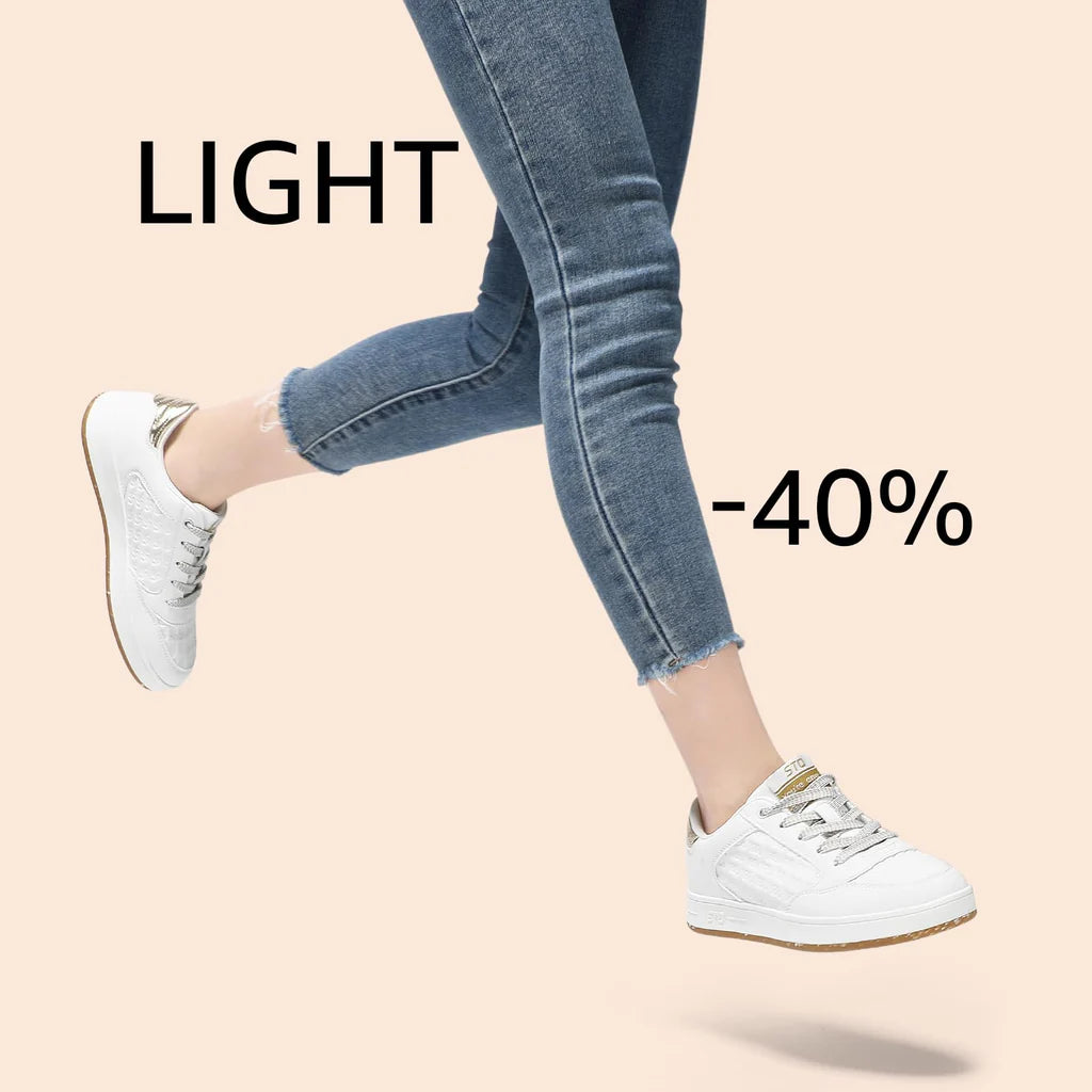 Damskie Sneakersy Lekkie Sportowe ELEGANCKIE z elementem z eko-skóry - Biało-Złote