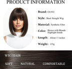 Peruka Krótki Bob Coplay Brązowe Proste włosy z grzywką do Ramion