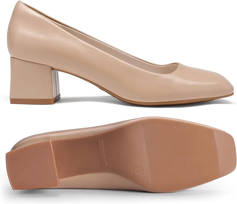 Damskie Buty DREAM PAIRS Uniwersalne Czółenka na Słupku Szeroki Obcas - Beżowe