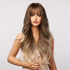 Peruka Naturalny Blond Kręcone Włosy Za Ramiona z Grzywką i Odrostem