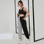 Spodnie Dresowe Damskie Ocieplane Czarno Szare Dwukolorowe Dresy typu Baggy