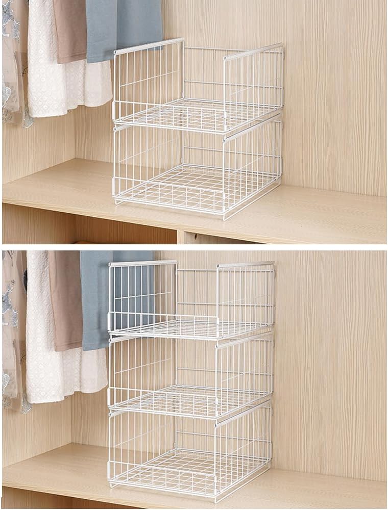 Kosze metalowe do szafy 3 szt. organizery 40x30x20 cm składane z przegródkami BIAŁE
