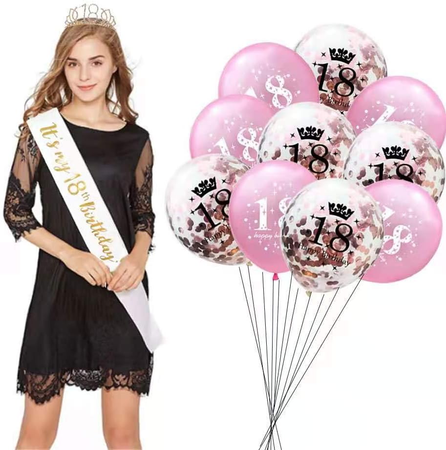 Zestaw Balonów i Ozdób Urodzinowych Baner Balony Ozdoby Na 18 Urodziny Osiemnastkę Różowe Złoto
