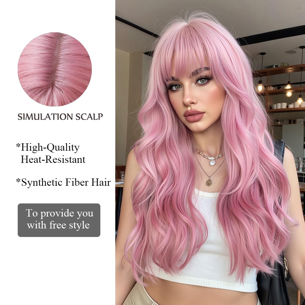 Peruka Różowe Włosy Długie Kręcone Pastelowe Naturalnie Wyglądająca Cosplay