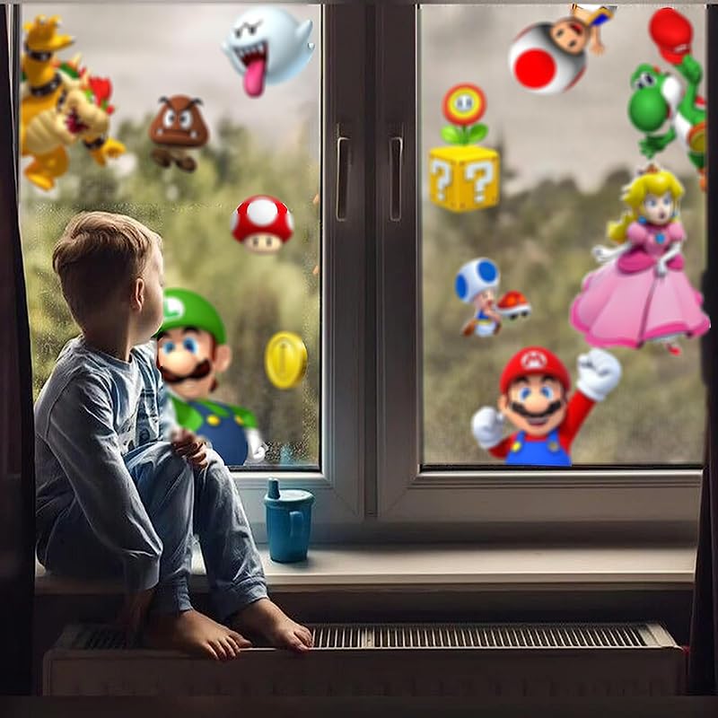 NAKLEJKI Na Szyby Okna Wielorazowe Winylowe dla Dzieci Dekoracja dla dziecka Super Mario