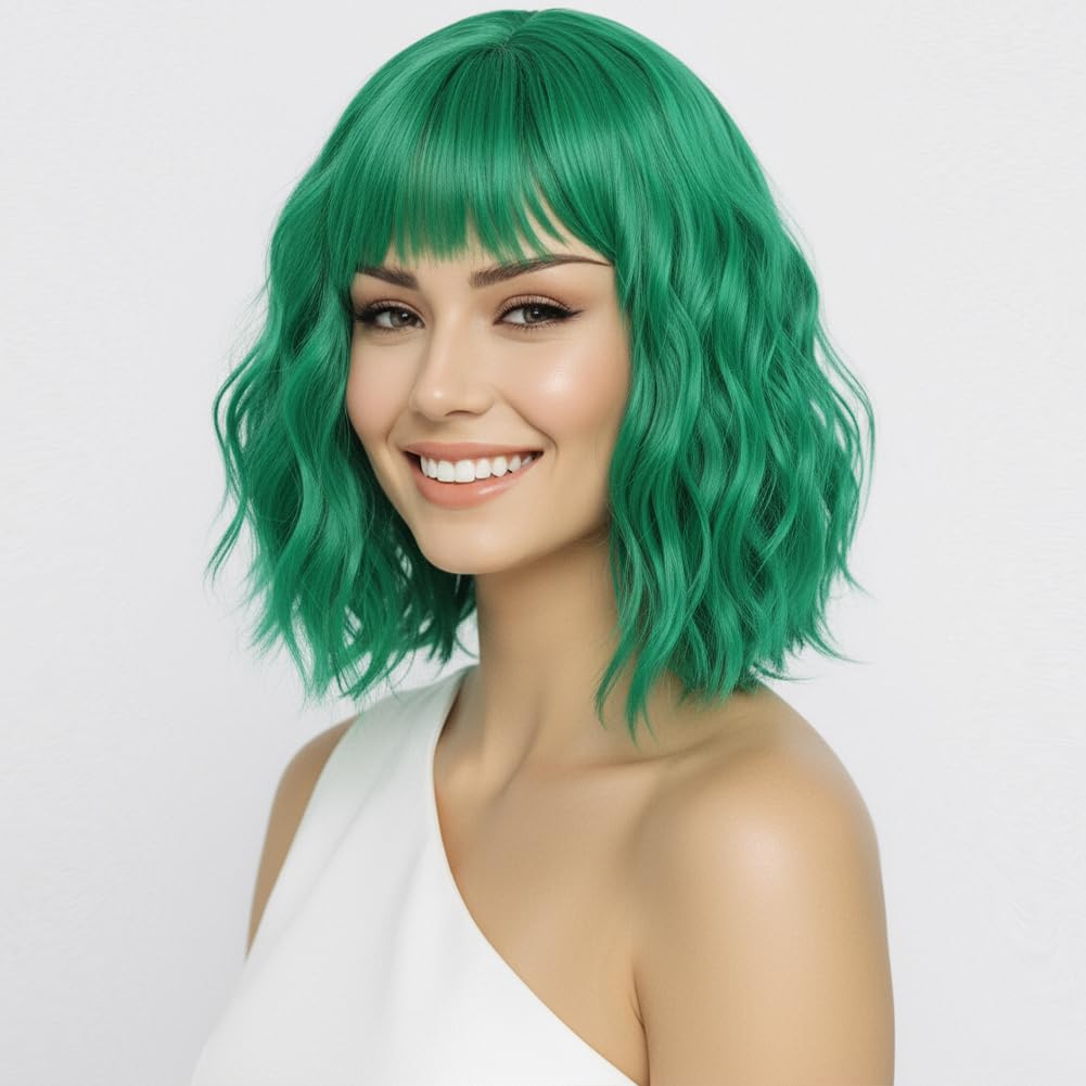 Peruka Krótki Bob Coplay Zielone Kręcone włosy z grzywką do Ramion Główne zdjęcie produktu