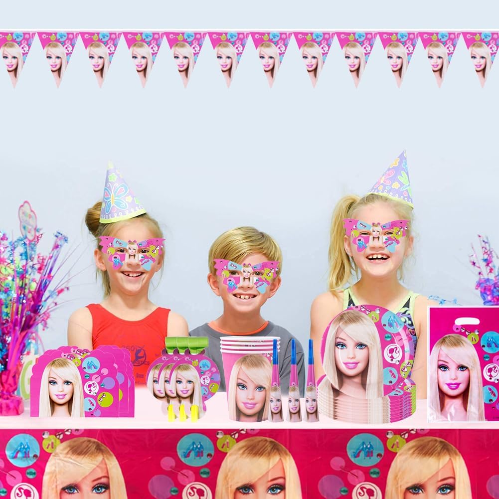 Urodzinowa Imprezowa Zastawa i Aksesoria Duży Komplet Różowe - Barbie