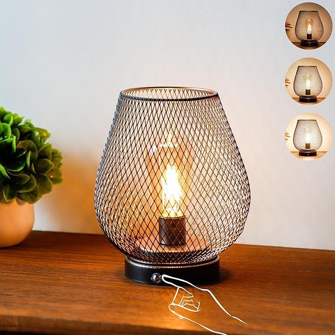 Bezprzewodowa lampkaa stołowa LED Ładowalna USB Metalowa Klatka z Żarówką - ZESTAW 2