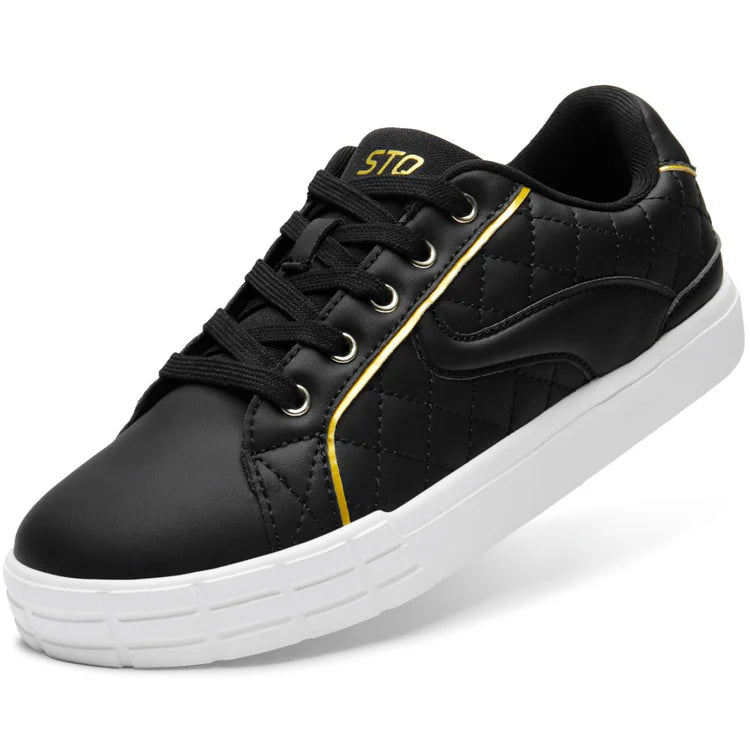 Damskie Sneakersy Lekkie Sportowe eleganckie z elementem z eko-skóry - Czarno-Złote Główne zdjęcie produktu