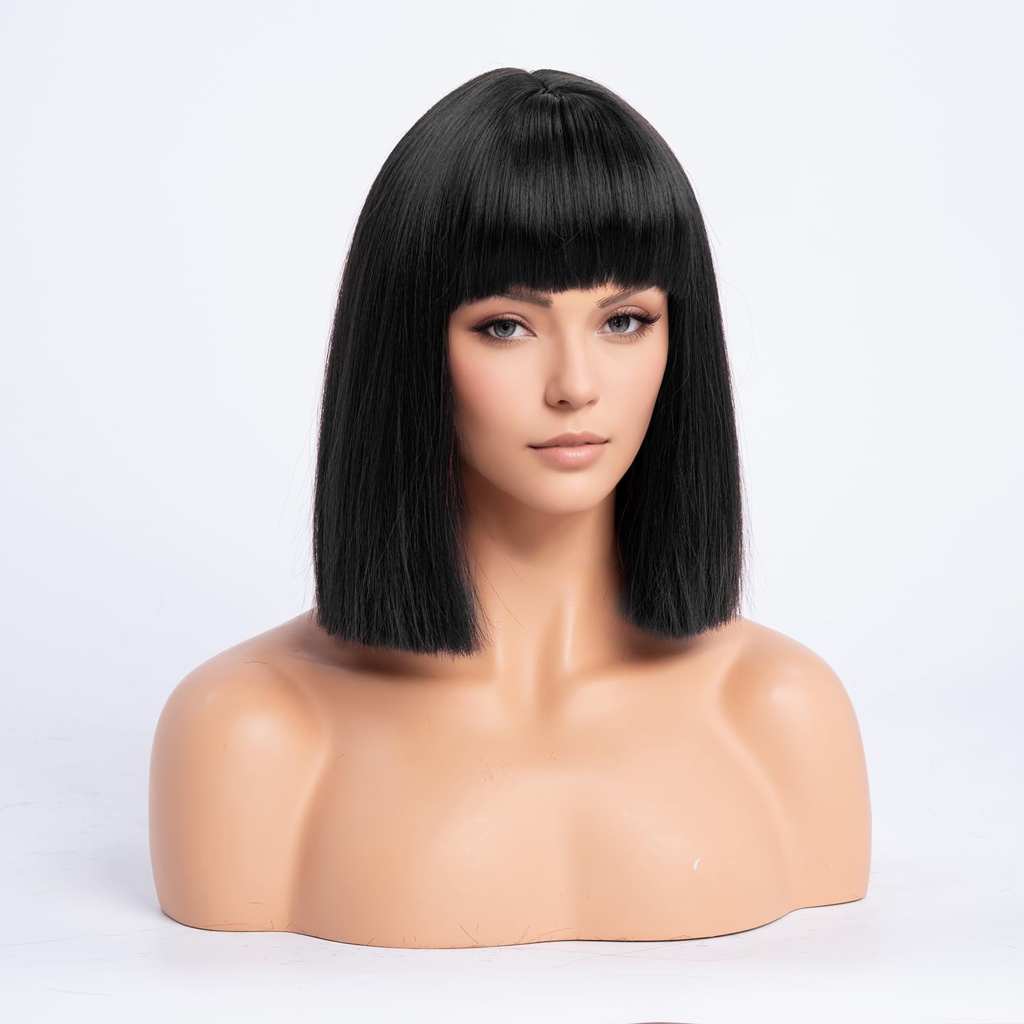 Peruka Czarne Włosy Prosty Bob Włosy do Ramion Proste z Grzywką Cosplay Haloween Drugie zdjęcie produktu