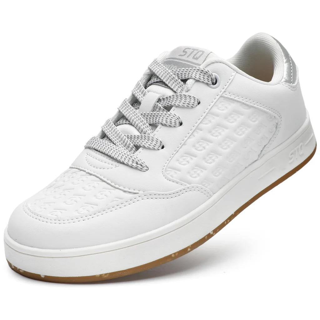 Damskie Sneakersy Lekkie Sportowe ELEGANCKIE z elementem z eko-skóry - Biało-Srebrne