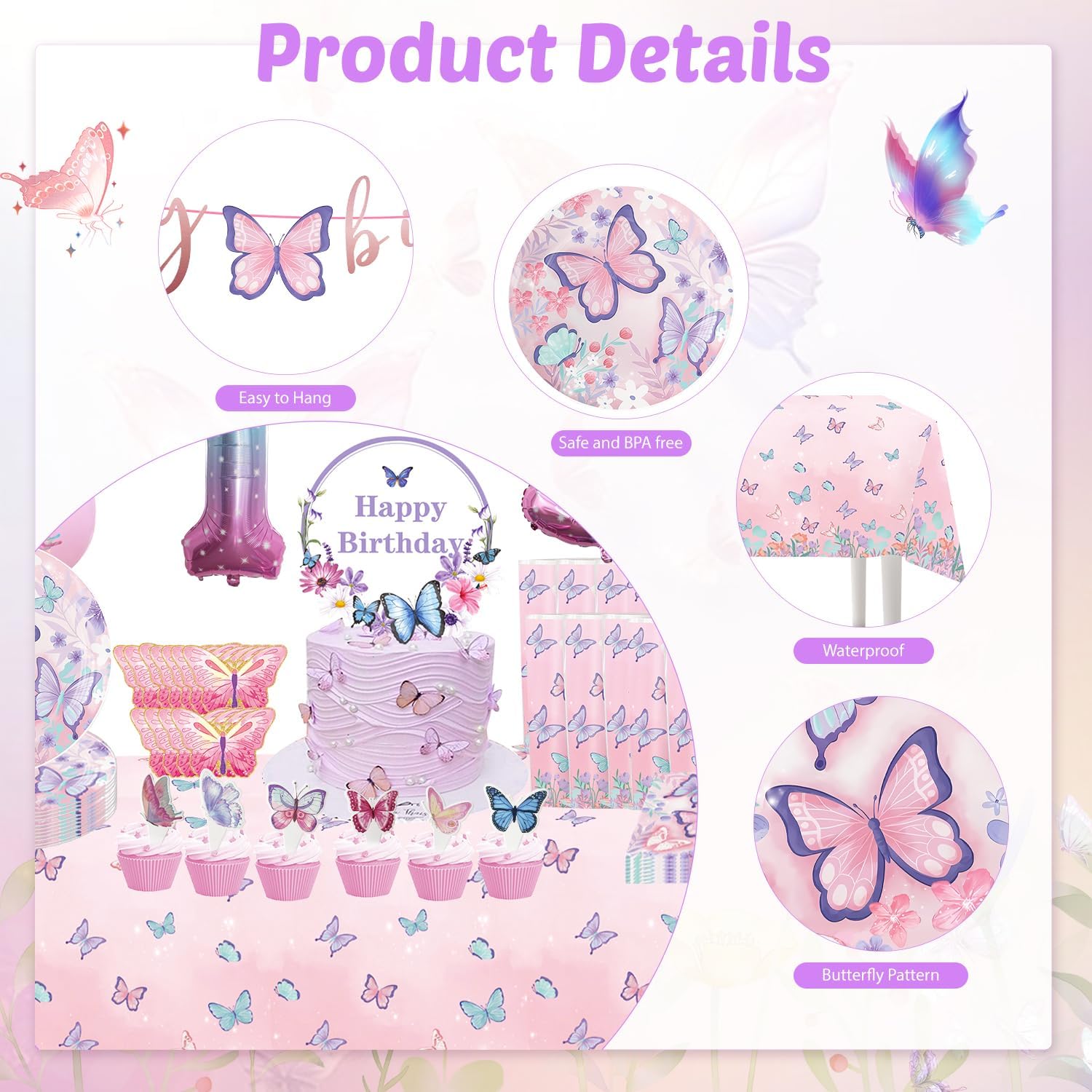 Imprezowa Jednorazowa Zestaw Urodzinowy Kubki Balony Motylki 10 gości Drugie zdjęcie produktu