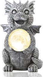 Lampka Solarna Figurka Do Ogrodu LED i Baterią Solarną Smok ze Świecącą Szklaną Kulą