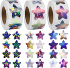 Naklejki gwiazdki holograficzne 800szt zestaw 3 rolki nagrody DIY dla dzieci