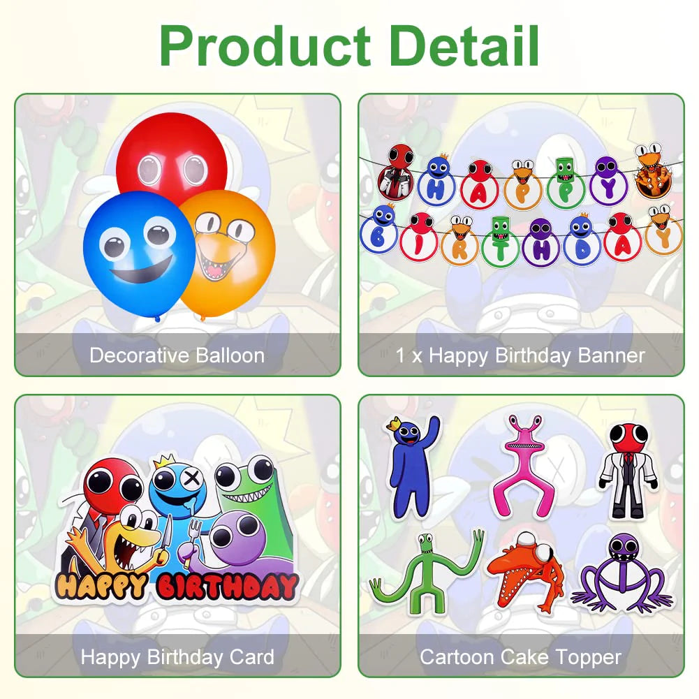 Zestaw Urodzinowy Imprezowy Rainbow Friends Balony Urodzinowe Baner Topery