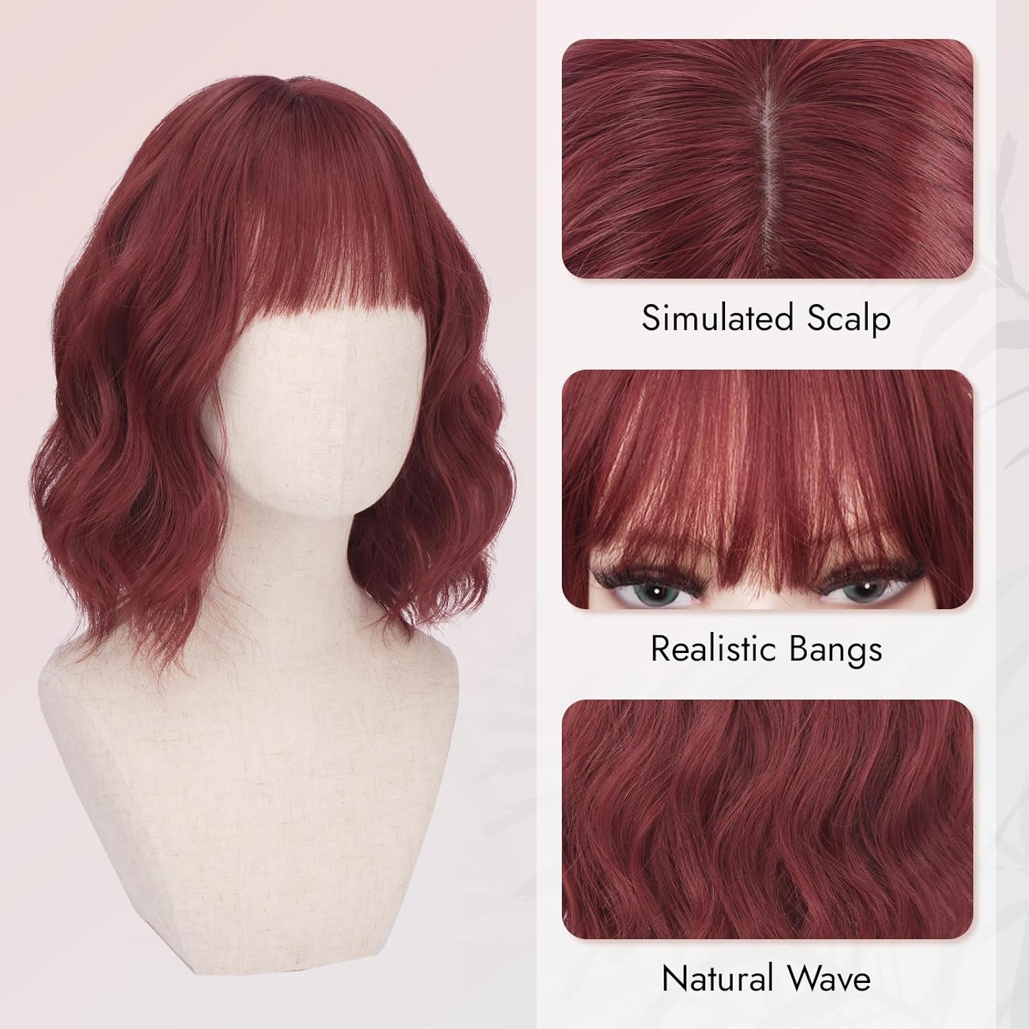 Różowa Pastelowa Peruka Kręcone Włosy Bob Do Ramion Naturalny Wygląd Cosplay