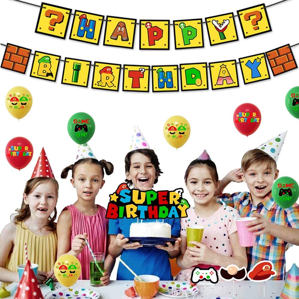 Zestaw Urodzinowych Balonów Super Mario Balony na Urodziny+Topery+Banner
