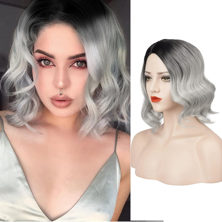 Peruka Jasny Platynowy Blond Kręcone Krótkie Włosy Bob przed Ramiona