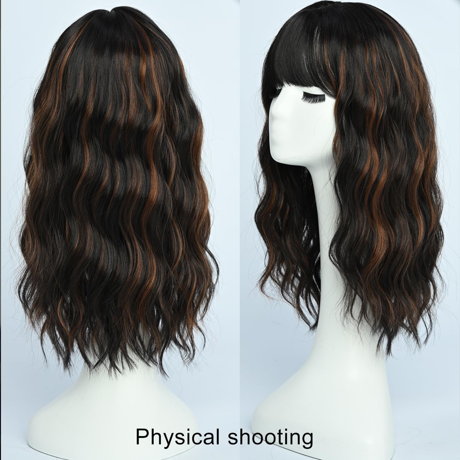 Peruka Brązowe Kręcone Włosy Do Ramion Naturalne Blond Pasemka Cosplay