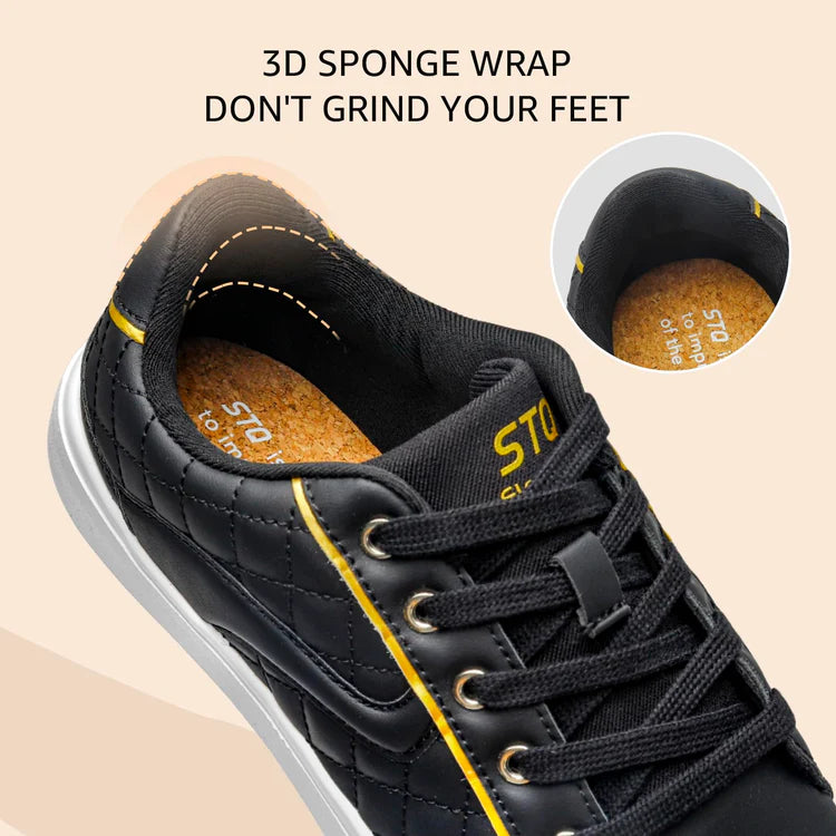 Damskie Sneakersy Lekkie Sportowe eleganckie z elementem z eko-skóry - Czarno-Złote