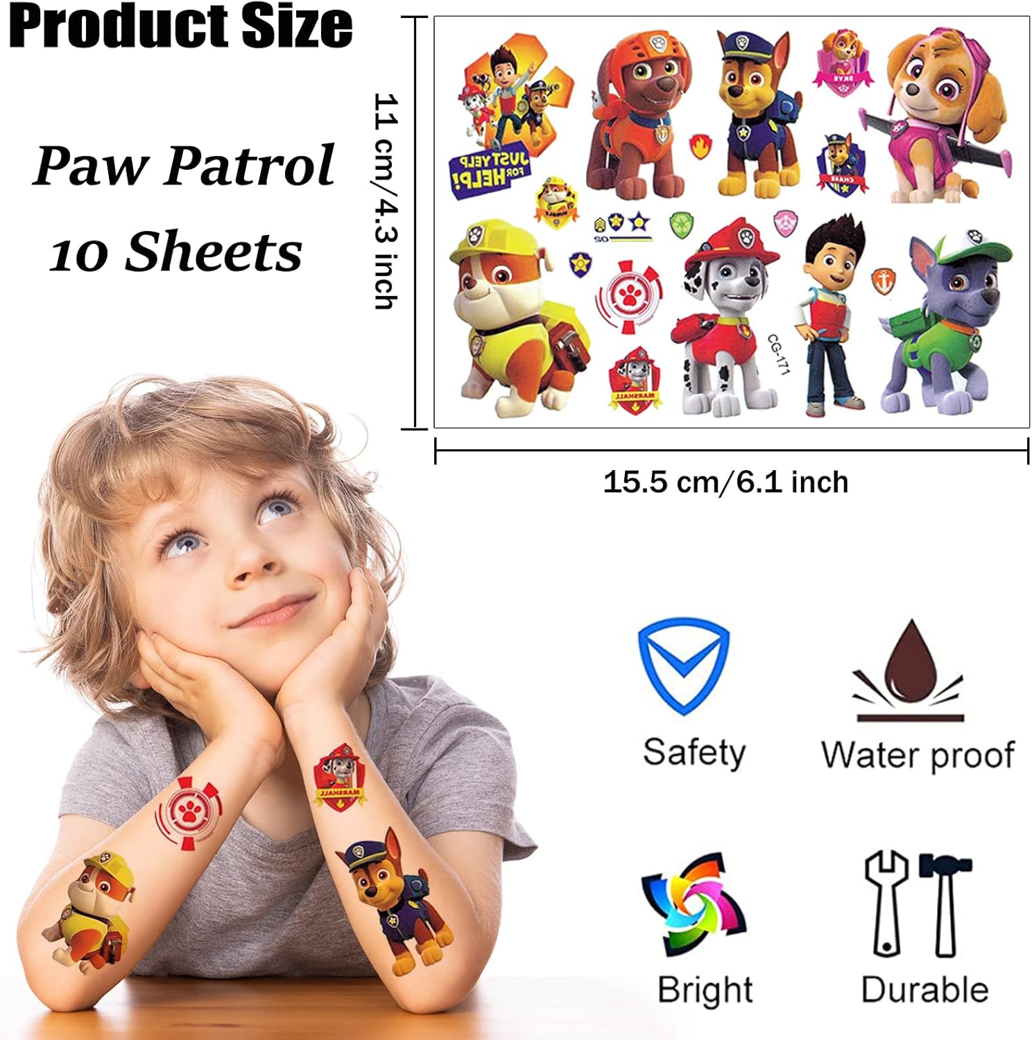 ZESTAW Tatuaży PSI PATROL Tatuaże dla Dzieci Zmywalne Wodne 10 arkuszy