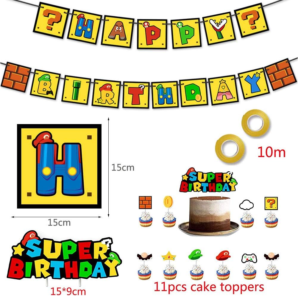 Zestaw Urodzinowych Balonów Super Mario Balony na Urodziny+Topery+Banner