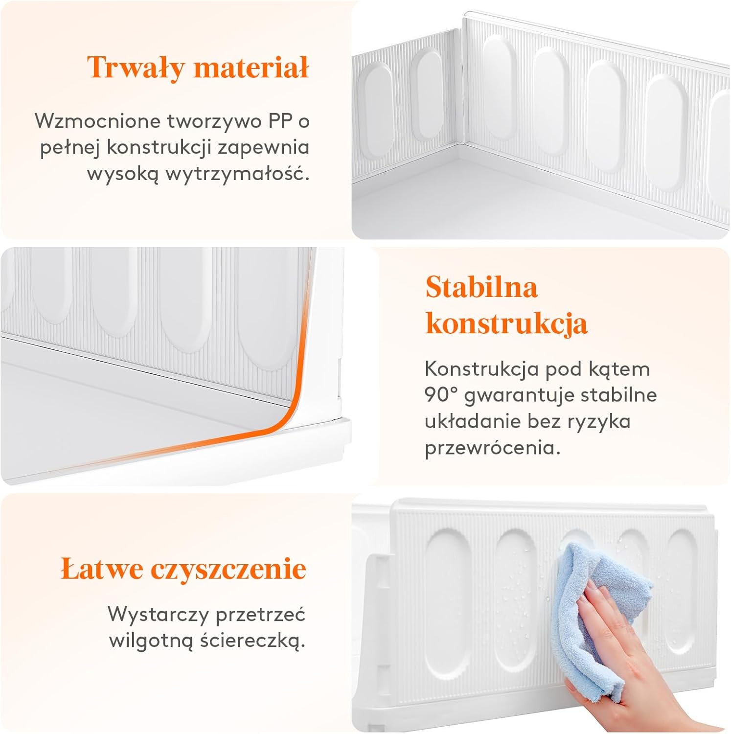 Organizery Kosze do Szafy Zestaw 8 białych koszy szuflad – składane, wysuwane, sztos organizacja!