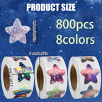 Naklejki gwiazdki holograficzne 800szt zestaw 3 rolki nagrody DIY dla dzieci