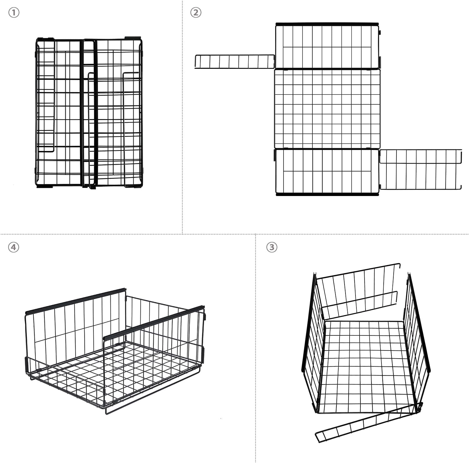 Kosze metalowe do szafy 3 szt. organizery 40x30x20 cm składane z przegródkami BIAŁE