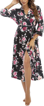 Damski Elegancki Szlafrok Kimono Podomka W kwiaty Przewiewny Delikatna Wiskoza L