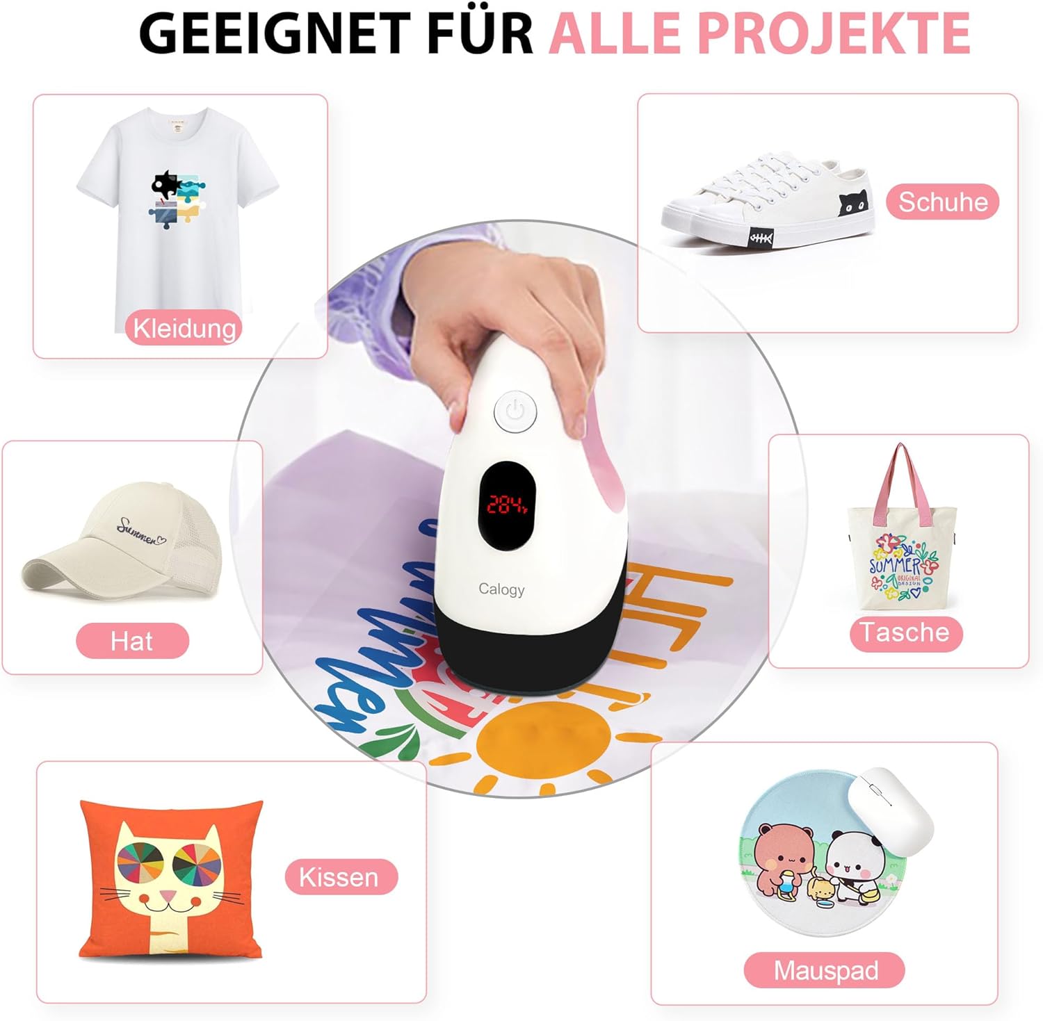 CALOGY Mini Prasa Termo-Transferowa Termiczna Kompaktowa, Przenośna do Sublimacji, Nadruków Biała