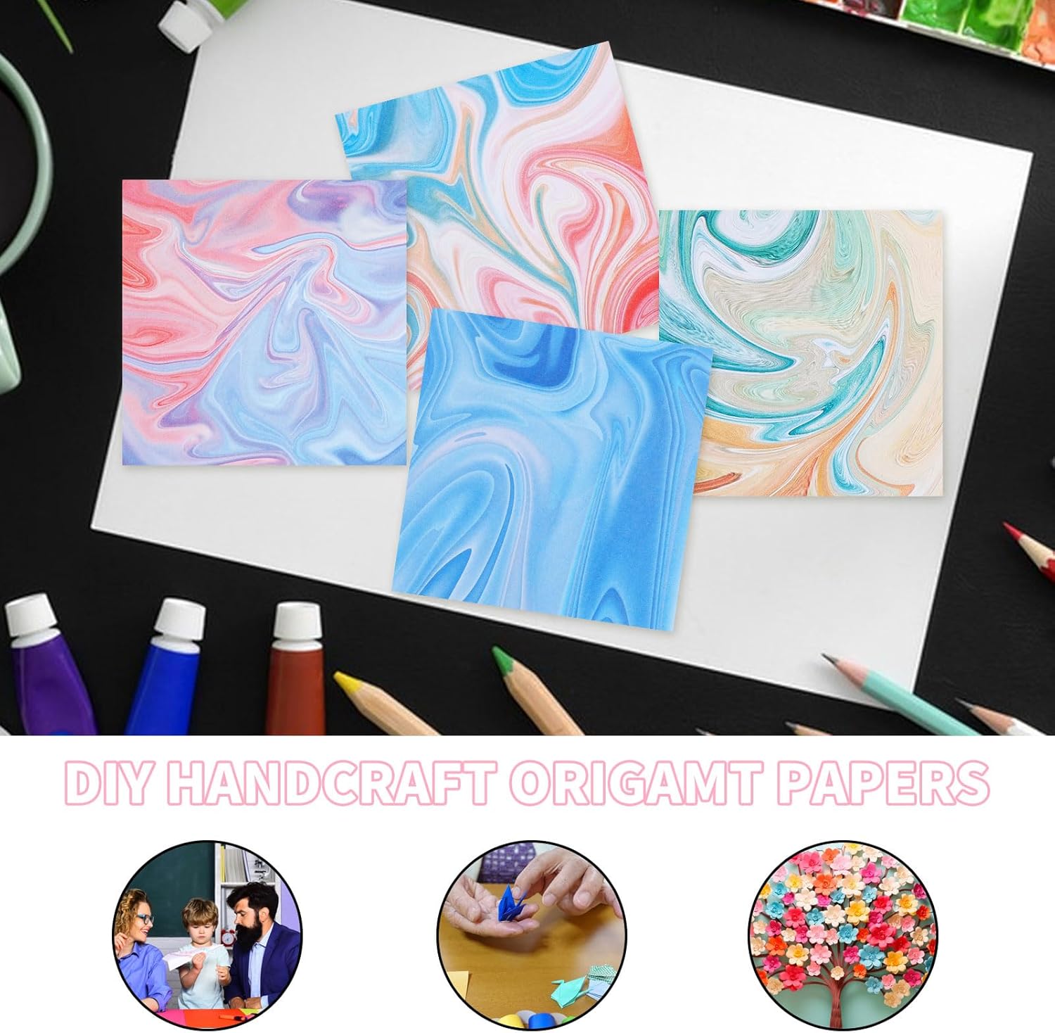 Papier Origami Kolorowy Pastelowy z Nadrukiem dla dzieci