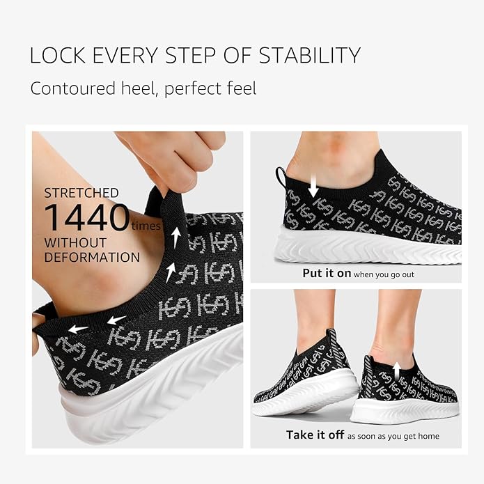 Damskie Sneakersy Lekkie Sportowe Miękkie Wsuwane - Czarne Biała Podeszwa