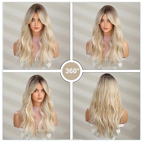Peruka Długa Falowana Ombre Blond 60 cm Naturalny Efekt Kręcone Włosy Drugie zdjęcie produktu