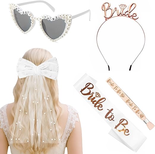 Zestaw Bride To Be Wieczór Panieński Okulary Serce Welon Opaska 5w1