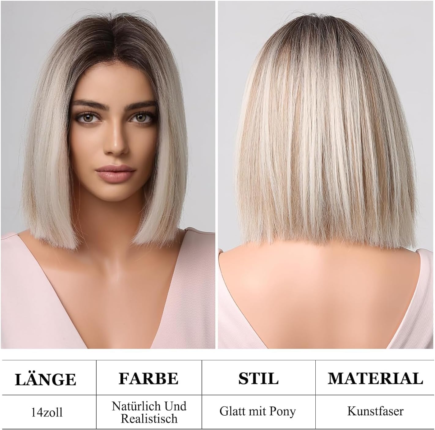 Peruka Krótki Bob Coplay Blond Proste włosy do Ramion Naturalny Wygląd