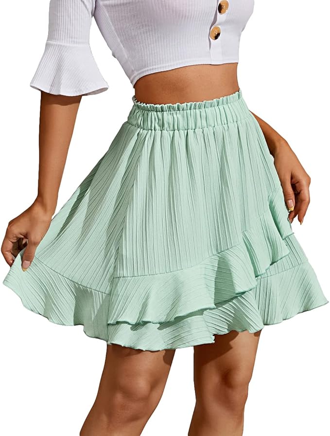 Damska Spódnica Plisowana Letnia Zwiewna Zielona miętowa z Lekką Falbanką