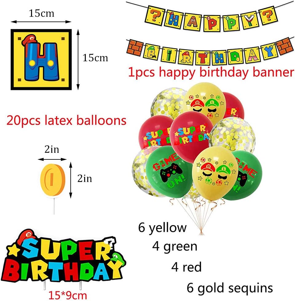 Zestaw Urodzinowych Balonów Super Mario Balony na Urodziny+Topery+Banner