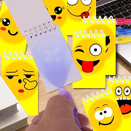 Zestaw Notesów UV Emoji + Magiczne Długopisy 8szt Świecące Sekretne