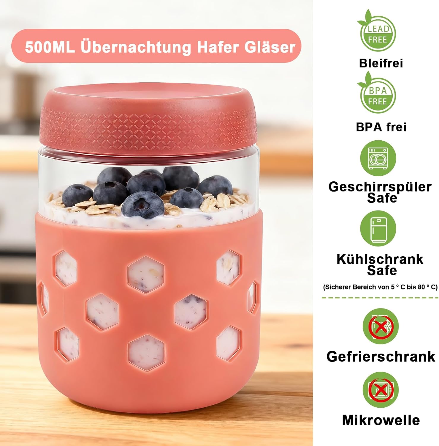 Szklane Słoiki Śniadaniowe Na Owsiankę Śniadanie Lunch Ozdobne Zestaw Słoików 6 sztuk 500ml