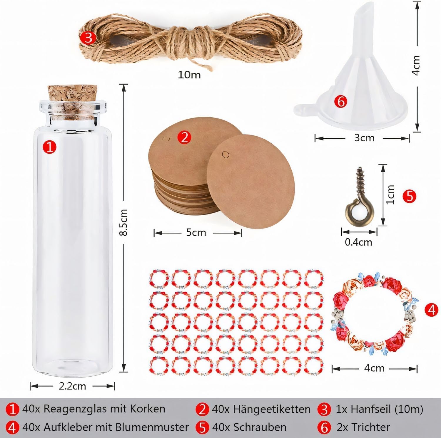 Mini Buteleczki szklane z korkiem na ozdoby podziękowania Komplet Buteleczek 40 szt 20ml Drugie zdjęcie produktu