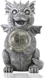 Lampka Solarna Figurka Do Ogrodu LED i Baterią Solarną Smok ze Świecącą Szklaną Kulą