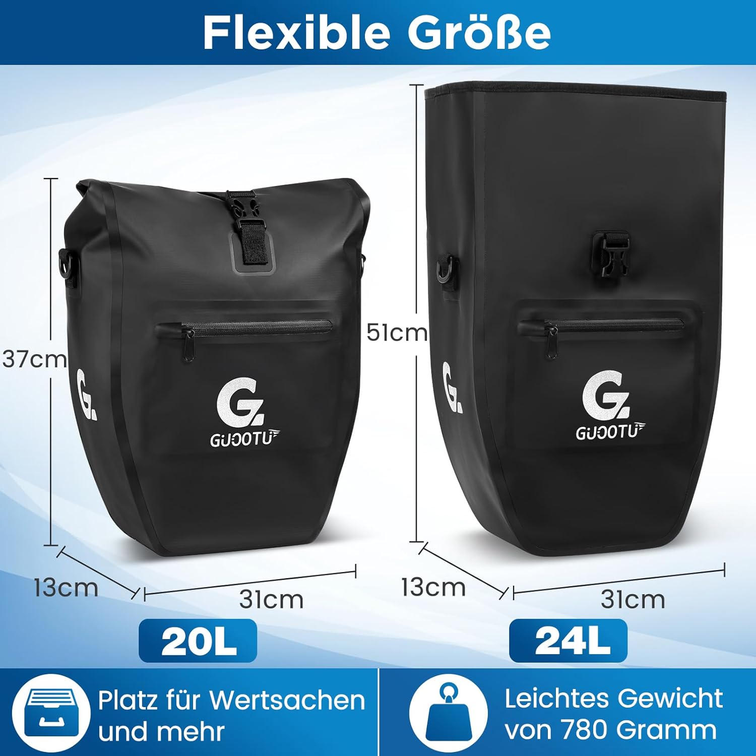 Zestaw 2 Toreb Rowerowych na Bagażnik 48L Wodoodporne Torby na Rower Sakwy 2x24L