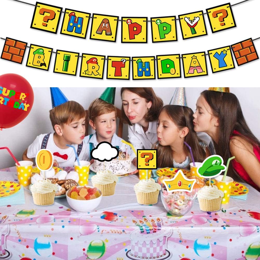 Zestaw Urodzinowych Balonów Super Mario Balony na Urodziny+Topery+Banner