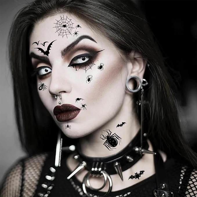 Tatuaże tymczasowe Wodne Straszne Halloween pająki nietoperze goth 8 arkuszy Drugie zdjęcie produktu