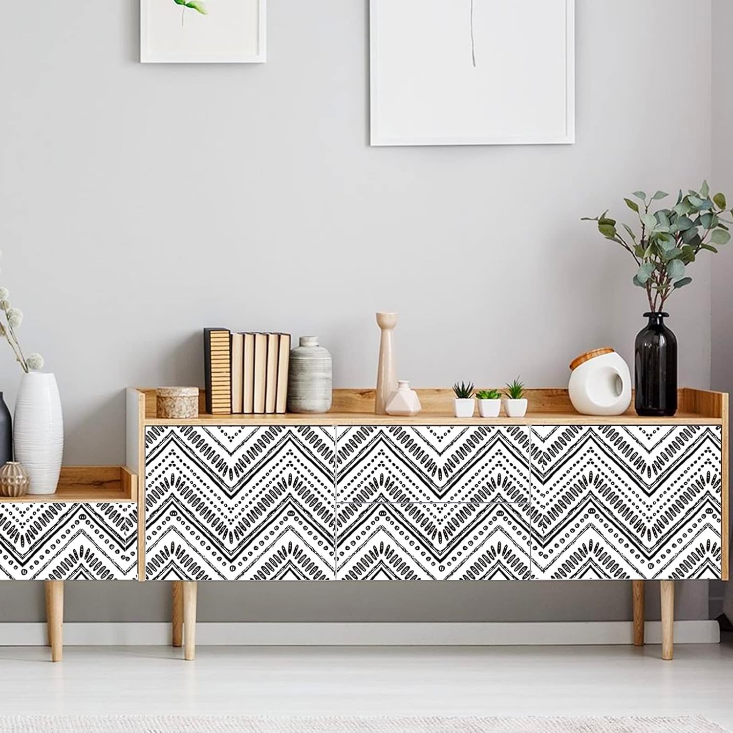 Samoprzylepna Okleina Meblowa Biała Czarny Modny Wzór 6m x 45cm