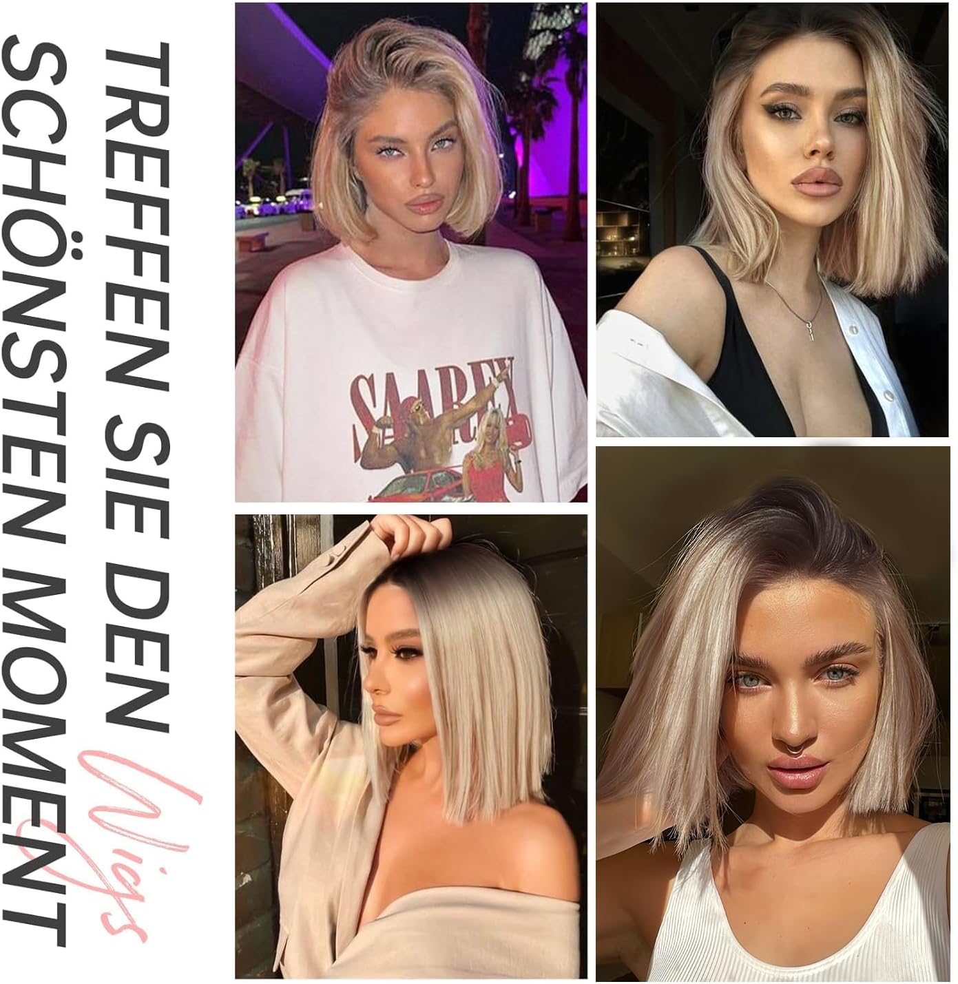 Peruka Krótki Bob Coplay Blond Proste włosy do Ramion Naturalny Wygląd