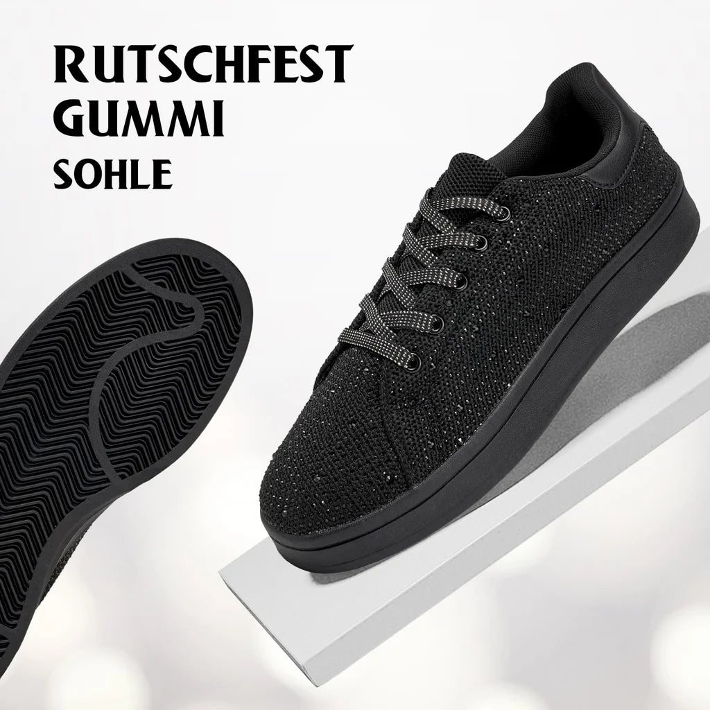 Damskie Sneakersy Lekkie Sportowe ELEGANCKIE Czarne z Cyrkoniami