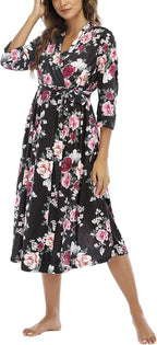Damski Elegancki Szlafrok Kimono Podomka W kwiaty Przewiewny Delikatna Wiskoza L